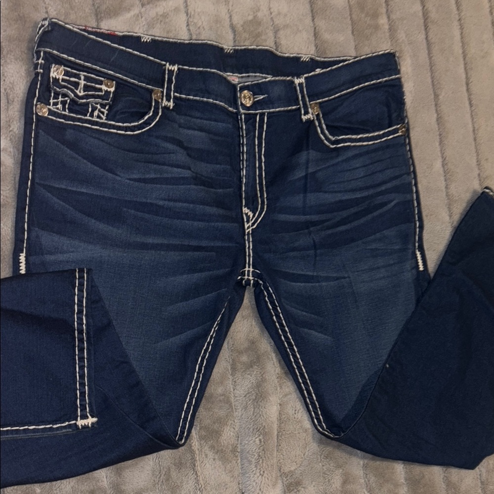 True Religion Blue Bootcut Jeans with Faded Finish